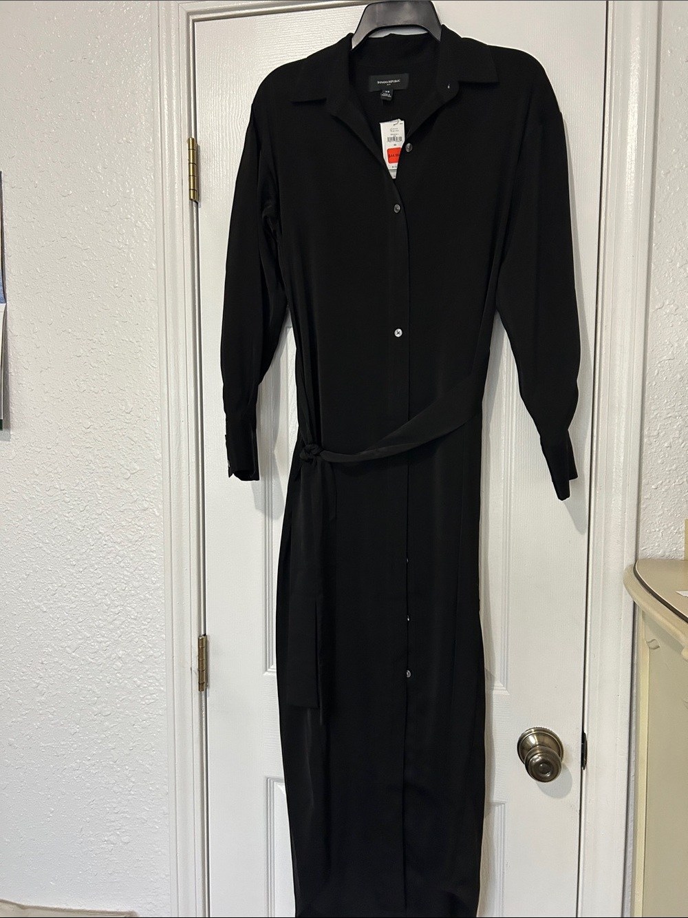 Banana Republic Classic Black Long Sleeve Shirt Dress with Waist Tie